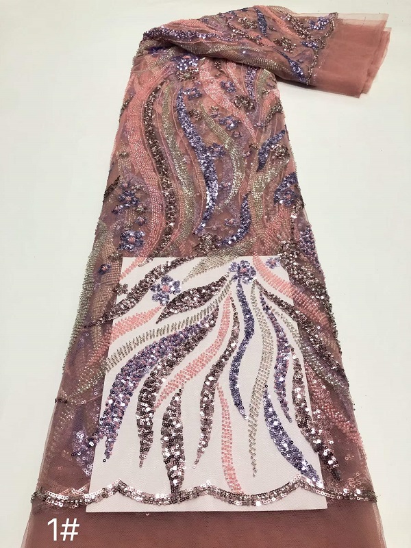 High Luxury Bridal Embroidery Beaded Lace Fabric for Evening Dress - 图片 3