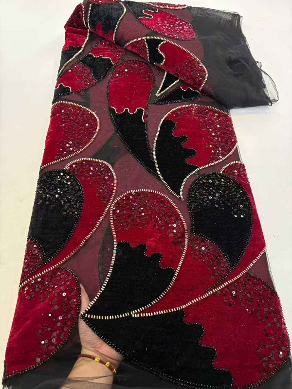 French Beaded Sequins Lace Embroidery Fabric for Women's Wedding Dress 6003