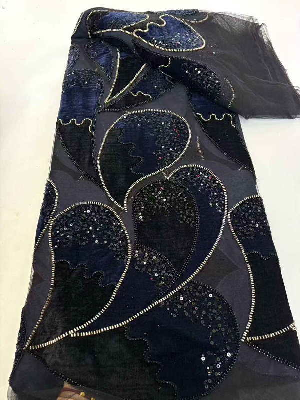 French Beaded Sequins Lace Embroidery Fabric for Women's Wedding Dress 6003 - 图片 3