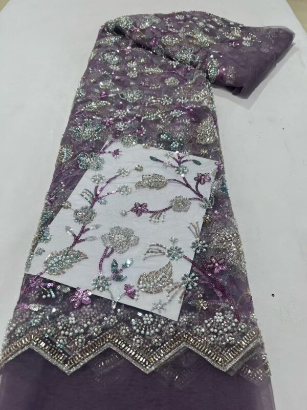 High Quality Luxury Bridal Beaded Embroidery Lace Fabric for Evening & Wedding Dress EM002