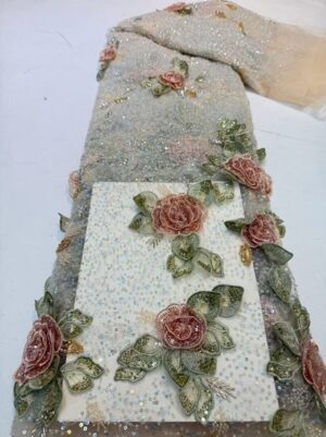 French Elegance Vintage High Quality Sexy Floral Eco-Friendly Sequins Embroidered Organza Lace Fabric for Dresses