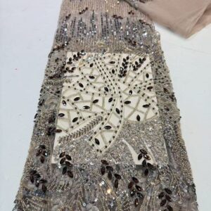 French Elegance Vintage High Quality Sexy Floral Beads Embroidered Organza Lace Fabric for Dress 7525