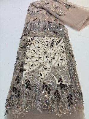 French Elegance Vintage High Quality Sexy Floral Beads Embroidered Organza Lace Fabric for Dress 7525