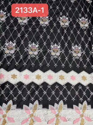 Wholesale Luxury 100% Cotton Floral Embroidery Fabric with Lace Border 2133A-2