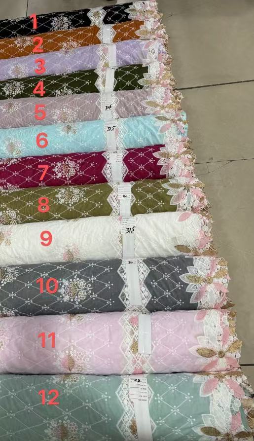 Wholesale Luxury 100% Cotton Floral Embroidery Fabric with Lace Border 2133A-2