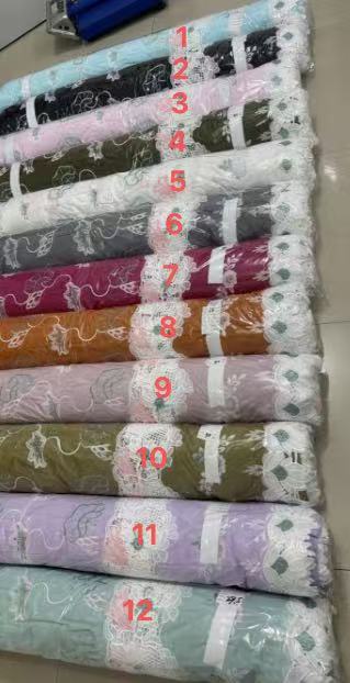 Wholesale Cotton Embroidery Dress Fabric with White Gold Threadwork & Lace Edge
